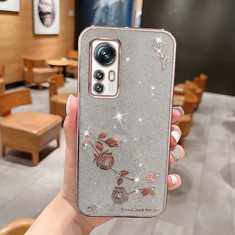 Electroplating Glitter Powder Phone Case For Xiaomi 12 5G 12S 5G 12X 5G Flower Pattern Decor Rhinestone Soft TPU Lightweight Anti-scratch Phone Cover Electroplating Glitter Powder Phone Case For Xiaomi 12 5G 12S 5G 12X 5G Flower Pattern Decor Rhinestone Soft TPU Lightweight Anti-scratch Phone Cover